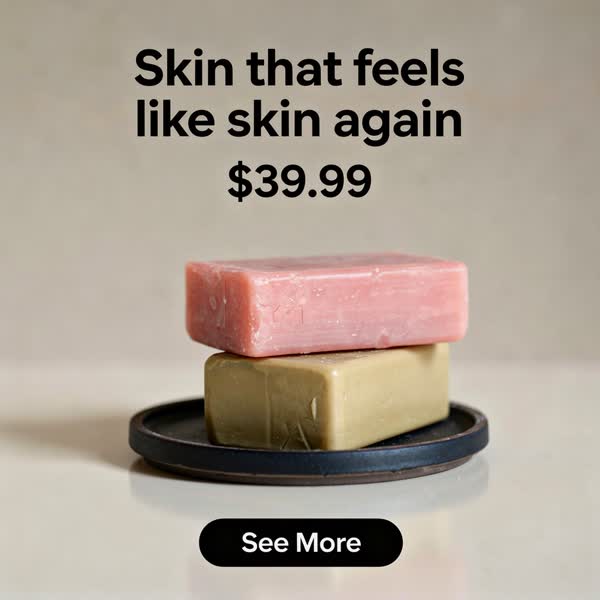 studio ad for handmade bar soap: “Skin that feels like skin again.”