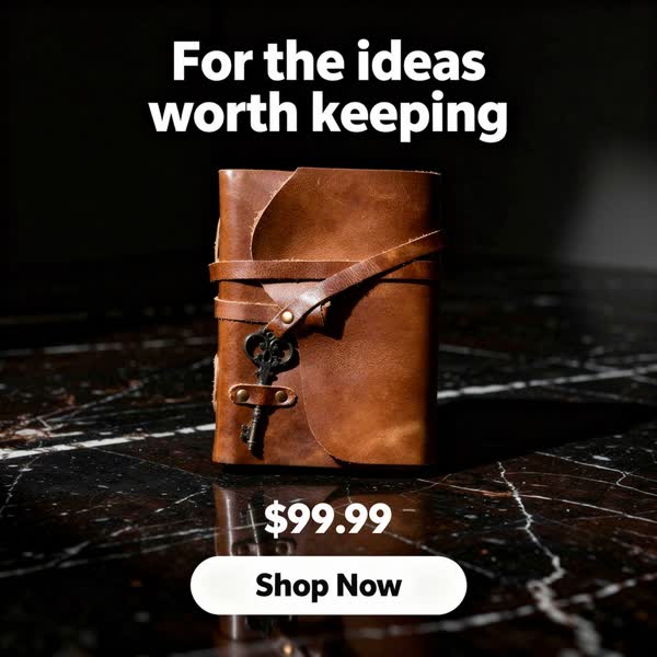 editorial ad for a leather journal: “For the ideas worth keeping.”