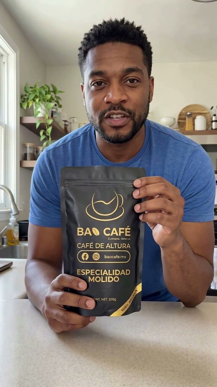 AI presenter showing coffee bag